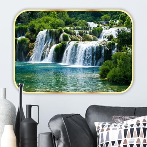 SAF Waterfall Wall Painting – Scenic Nature Art with Green Forest & Flowing Water | Peaceful Landscape Artwork for Living Room, Bedroom, Office, Café, Gift Décor 11 inch x 14 inch