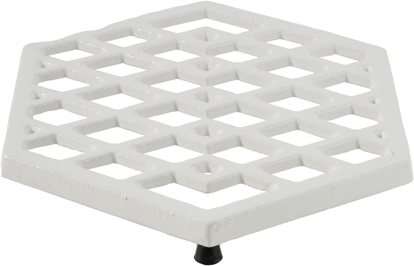 JOGREFUL Cast Iron Trivet Mats Kitchen Pot Holders to Portect TableCountertops Heat Resistant Mats for TeapotHot DishersPlates Vintage Mats with WeightedBase Hexagon White