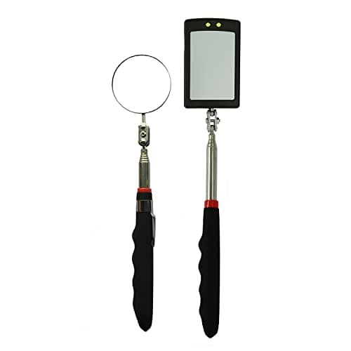 LuoTaoPei Telescopic Inspection 360 ° Mirror Kit with Light - Rectangular & Round extendable Mirrors ,Inspection Light- 34" Extended - 2 Pack