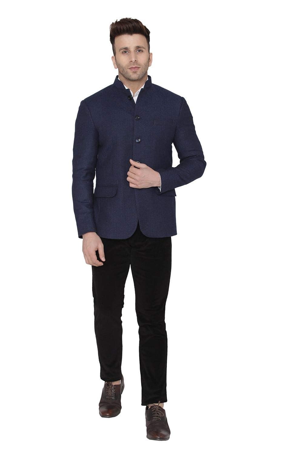 WINTAGE Men's Tweed Casual and Festive Blazer Coat Jacket : Navy Blue