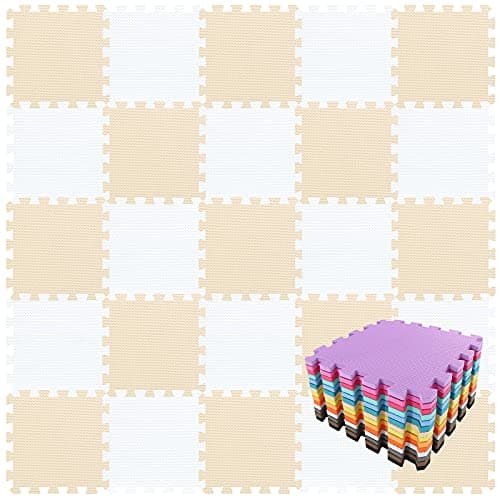 qqpp EVA Rubber 18 Tiles Interlocking Puzzle Foam Floor Mats Baby Play Mat for Playing Exercise Mat for Home Workout White Beige QCAJb18N