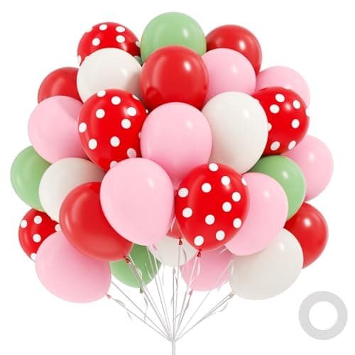 60pcs Strawberry Balloons 12inch Pink and Red Balloons with White Light Green Balloon for Strawberry Baby Shower Birthday Party Decorations