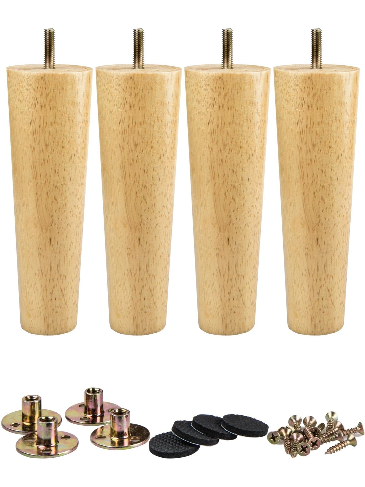 La Vane 8 inch / 20cm Solid Wood Furniture Legs - Tapered Replacement Feet with 5/16 inch Thread & Mounting Plates - Set of 4 for Sofa, Couch, Cabinet, Ottoman