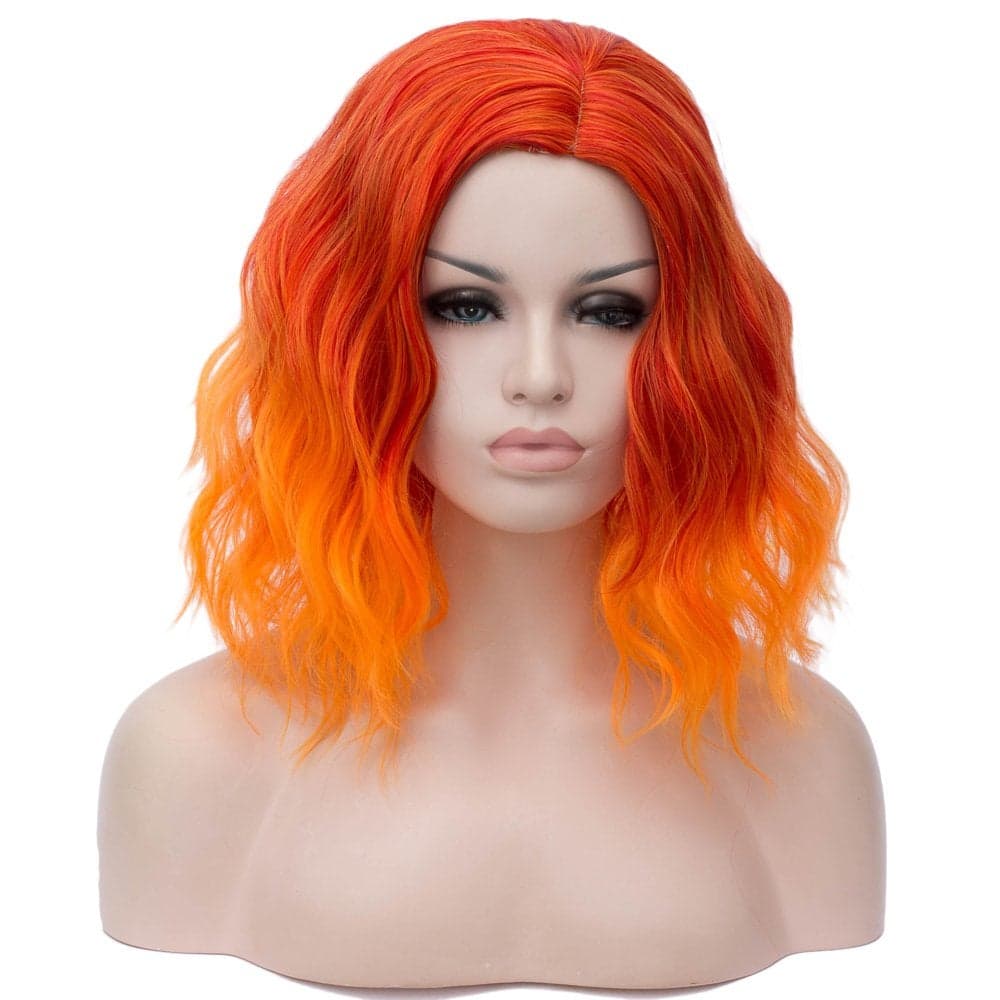 14 Ombre Orange Wig Short Wavy Flame Fire Color Wig Heat Resistant Synthetic Hair for Women Girls