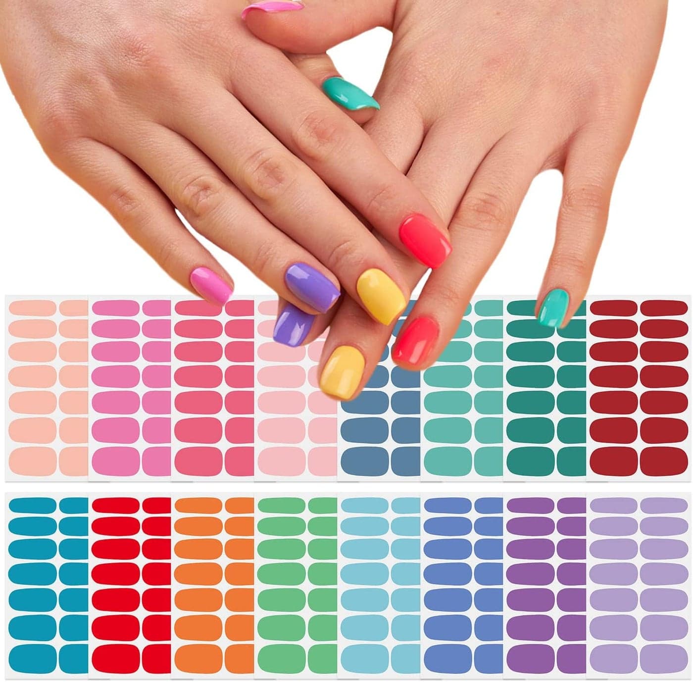 SILPECWEE Bright Solid Color Nail Wraps for Women Nail Polish Strips Self Adhesive Nail Polish Stickers Gel Nail Strips Fingernails Manicure Stickers with 1pc Nail File (16 Sheets)