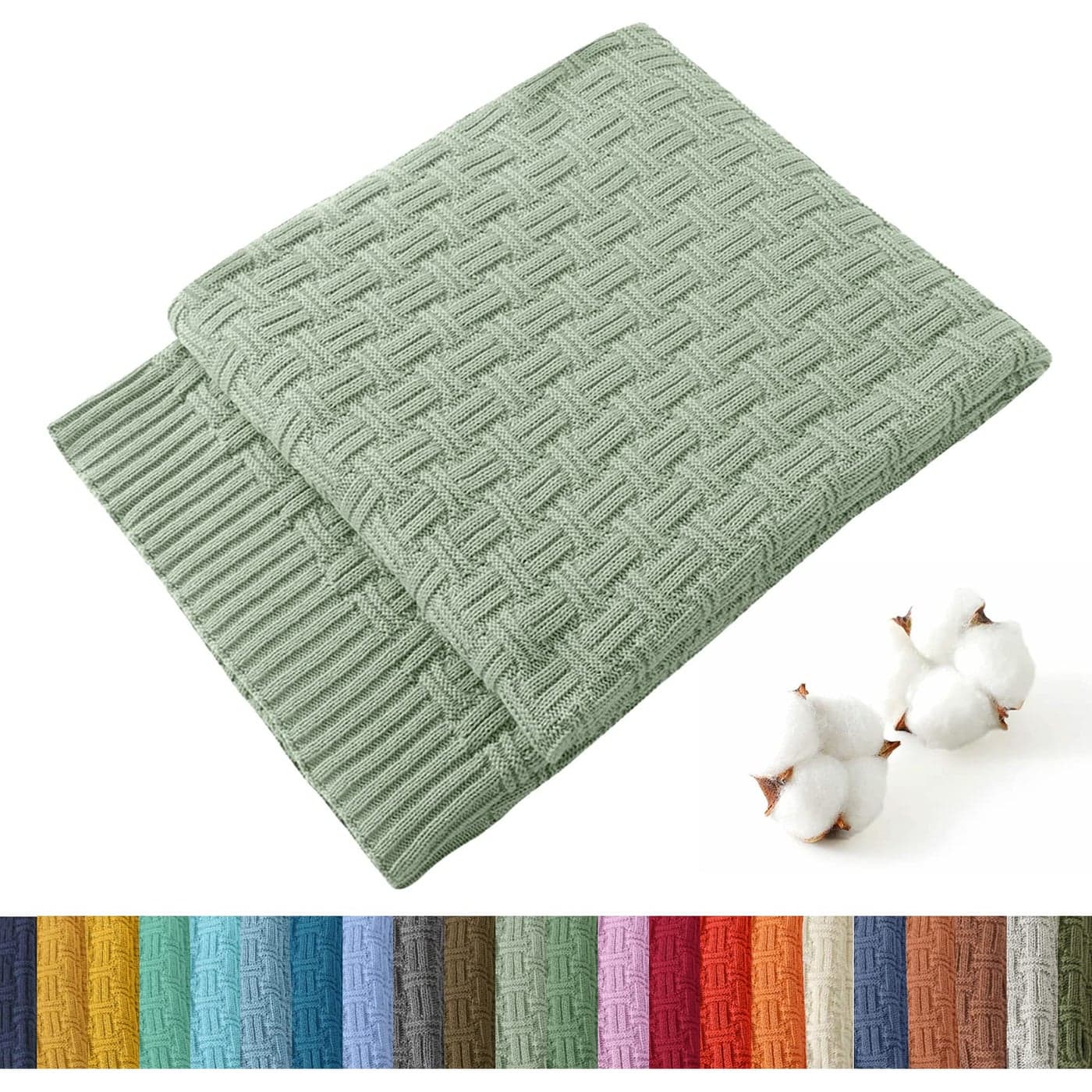 TREELY 100 Cotton Knitted Throw Blanket Couch Cover Blanket50 x 60 Inches Light Sage Green