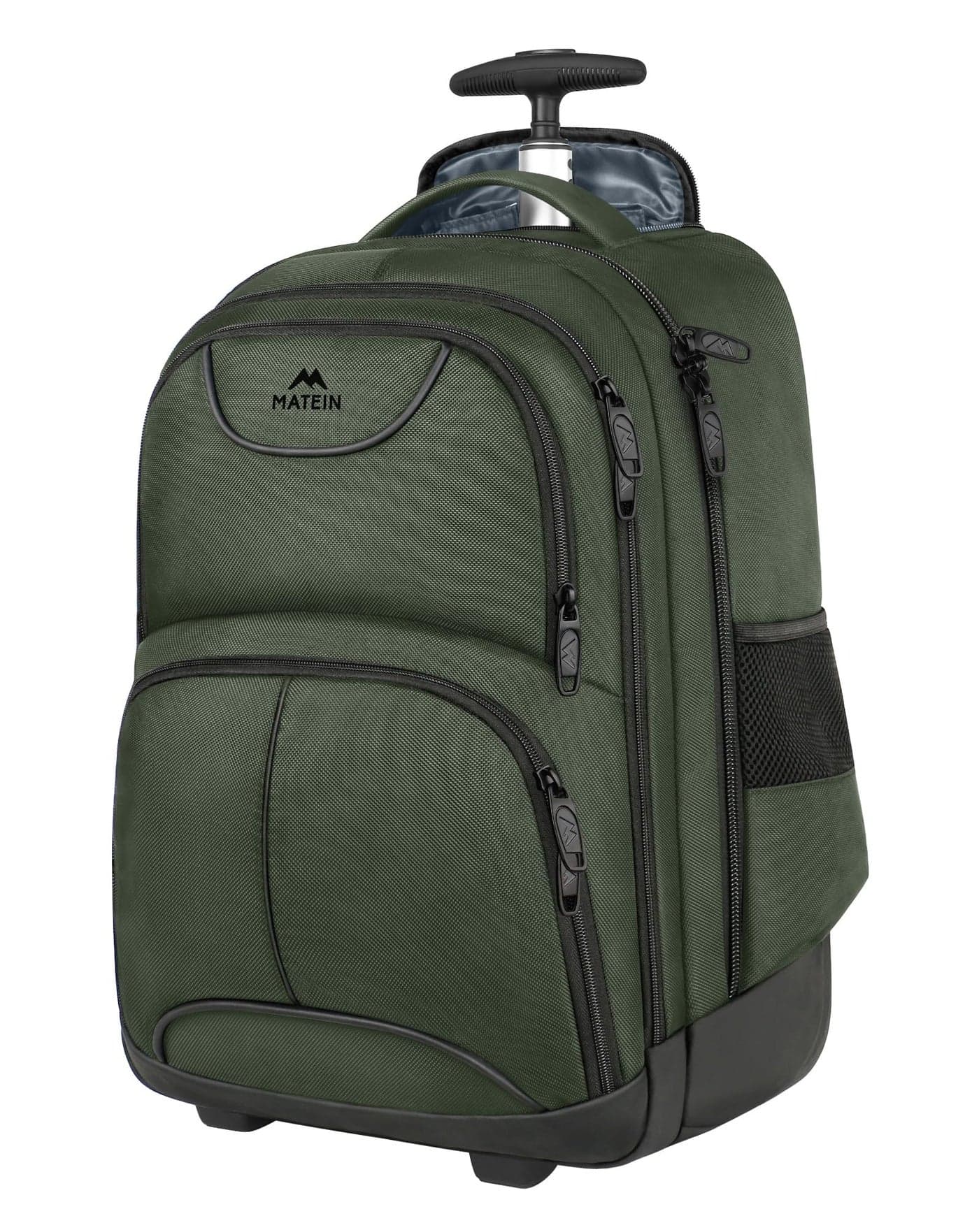 MATEIN Rolling Backpack, 17 Inch Travel Laptop Backpacks with Wheels, Water Resistant Large Roller Carry On Luggage Wheeled, Trolley Overnight Suitcase Business College Computer Bag, Green
