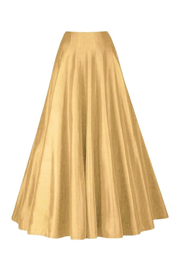JANAK Girls Silk Fabric Long Ghera Kali Pattern Skirt (Golden), Free Size