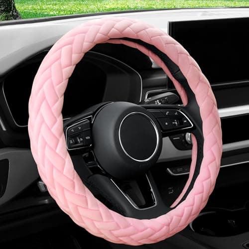 YHONGJT Soft Velvet Steering Wheel Cover Cute Hands Warm Fuzzy Universal 15 Inch for Women Girls Fit Vehicles Sedans SUVs Vans Trucks Light Pink