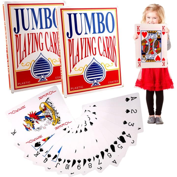 Fahacop 2 Decks of 8 x 11 Inch Jumbo Playing Cards Giant Poker Cards Large Oversized Cards for Kids Adults Seniors Card Game Theme Party Decorations