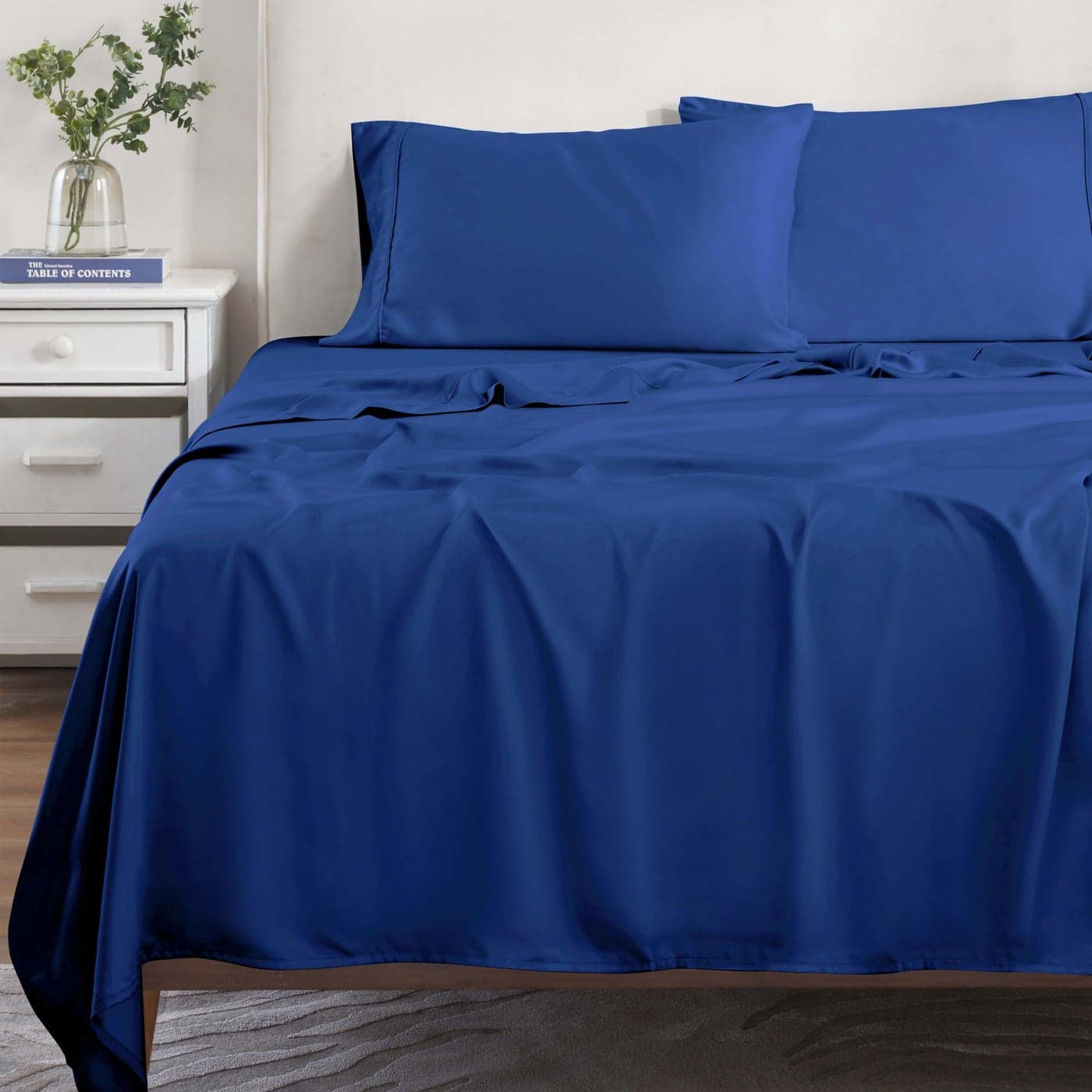Superior Modal from Beechwood 300 Thread Bed Sheet Set 1 Elastic Deep Pocket Fitted Sheet 1 Flat Sheet 2 Pillowcases Soft Cool Sheets Sateen Weave Bedding Essentials Queen Navy Blue
