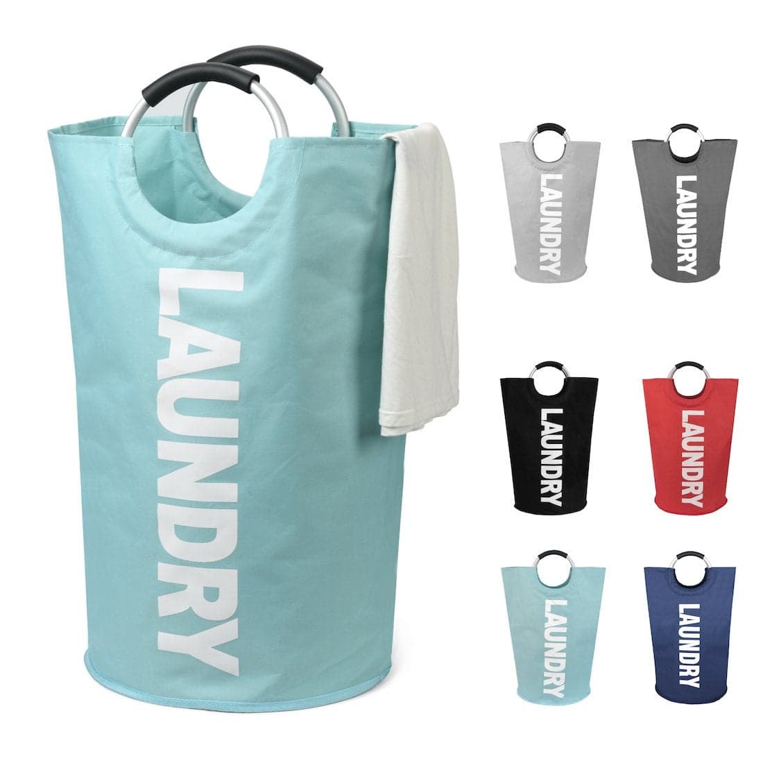 DOKEHOM 125L XLarge Collapsible Washing Laundry Basket Bag 7 Colors for Bedroom Fabric Light Blue XL