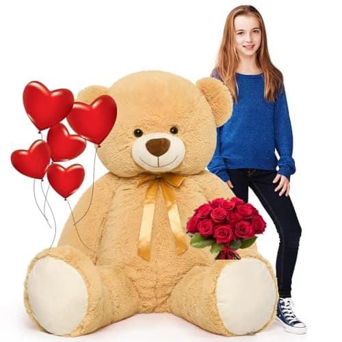 Tezituor 40in Giant Teddy BearBig Bear Stuffed Animal PlushLarge Light Brown Cuddly Bears Plush Toys Gifts for Adult Grils Boys Kids Girlfriend Baby Shower PartyValentine Christmas Birthday