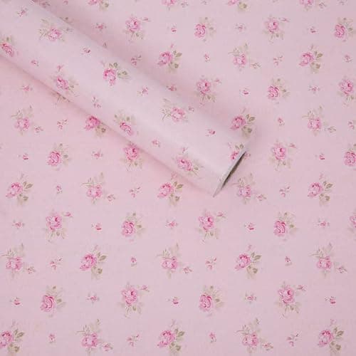 Pink Floral Drawer Shelf Liner Self Adhesive Decorative Rose Contact Paper for Shelves Drawer Cabinets Furniture Wall Decoration 177x787 Inches