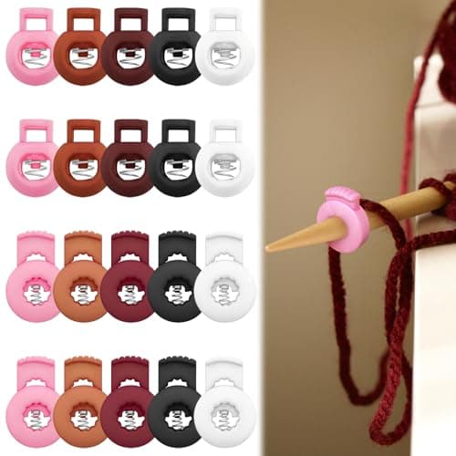 20PCS Knitting Needle Stoppers Needle Point Locks Suitable for Sizes 08 Plastic Cord Locks Spring Needle Stopper Stitch Stoppers Single Hole Toggle Stopper Knitting Accessories