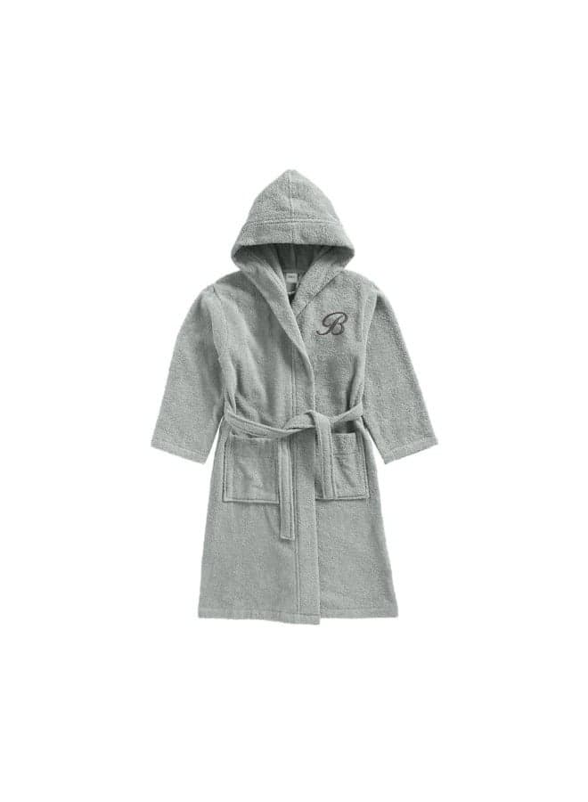 Daffodil (Grey) Monogrammed 8 Year Kids Bathrobe (112 x 113 Cm) Hooded Terry Cotton Set of 01 - Letter "B"