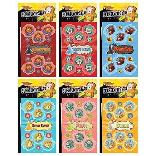 Just For Laughs Dr. Stinky's Scratch N Sniff Stickers 6-Pack, Fish, Campfire, Wet Dog, Smelly Cheese, Race Car, Onion, 162 Total