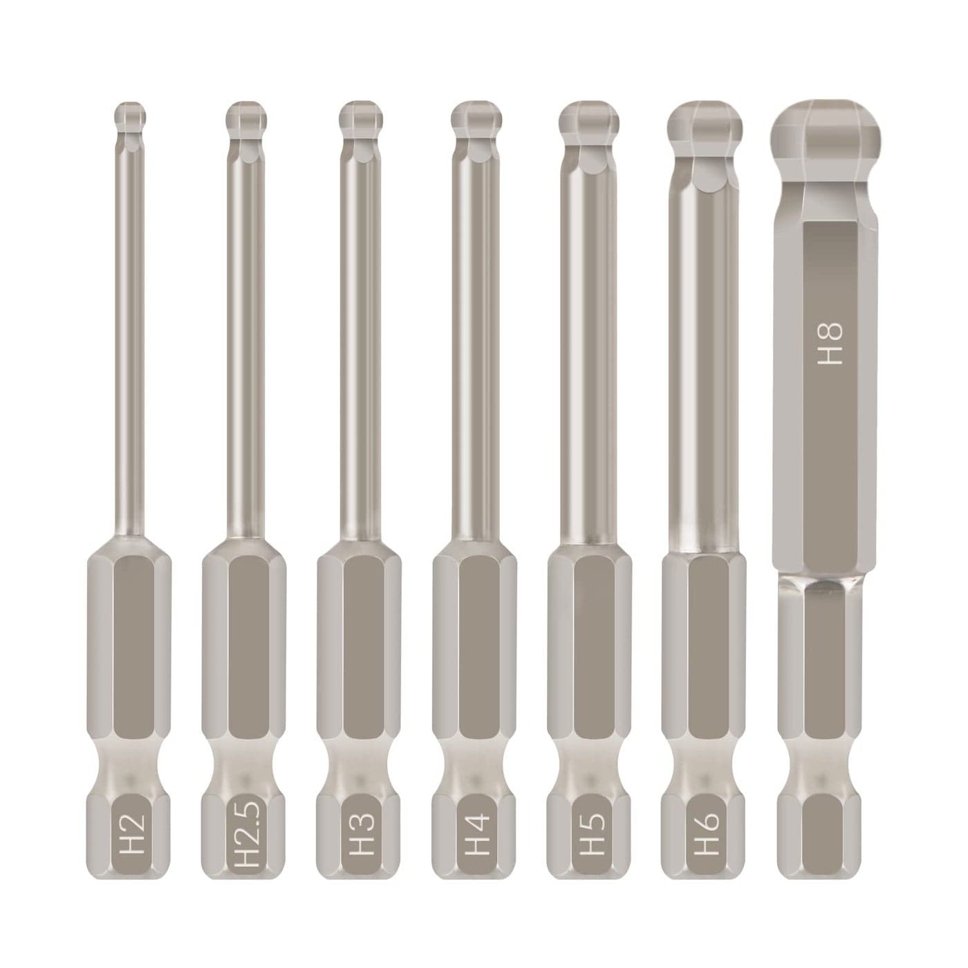 7pcs Metric Ball End Hex Screwdriver Bit Set Magnetic Ball Head Allen bits 2MM 25MM 3MM 4MM 5MM 6MM 8MM 14 Inch Hex Shank 65MM Length