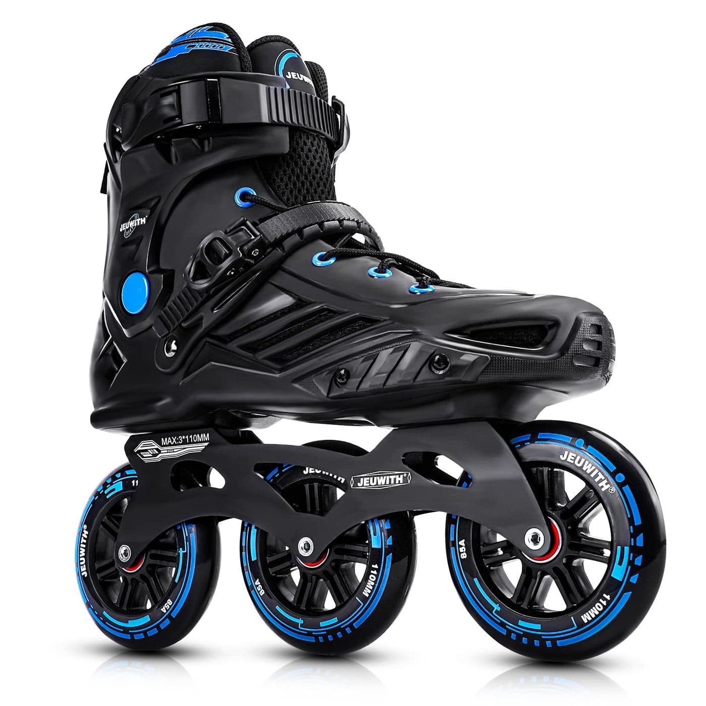 Inline Skates, 3 Wheels 110mm Roller Skates Blades for Adult Women Men, Professional Outdoor Fitness Inline Speed Skates for Unisex (Black & Blue) Men5.5-6/Women6.5-7/25cm
