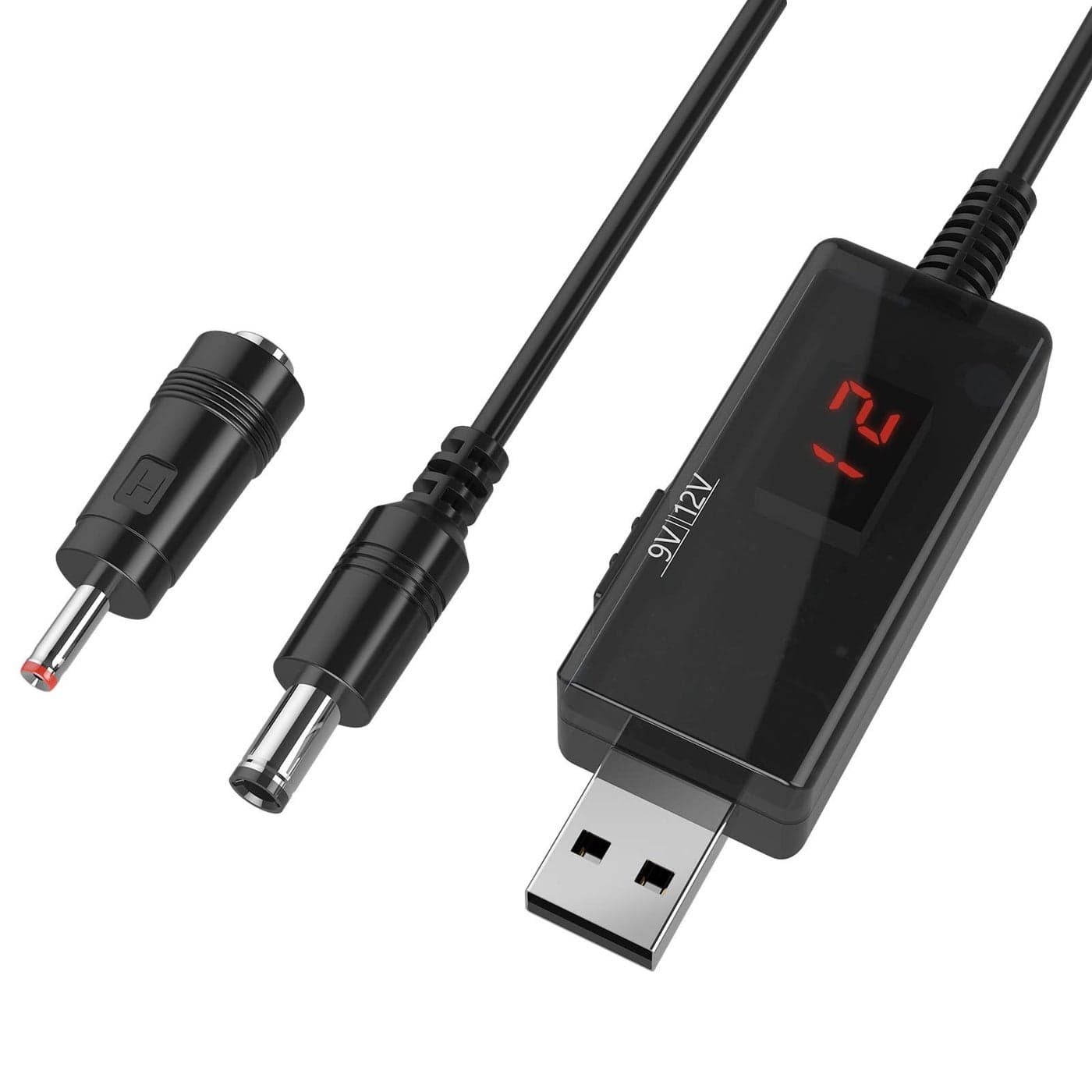 DROK USB to 9v, 5v to 12v Step Up, USB Cable DC 5V Boost to 9V 12V Voltage Converter 1A Step-up Volt Transformer Power Regulator Line with LED Display