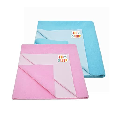 Tidy Sleep Instadry Anti-Piling Fleece Extra Absorbent Quick Dry Sheet for New Born Babies, Cotton Bed Protector Mattress Pack of 2 Blue-Pink Small (70x50) cm