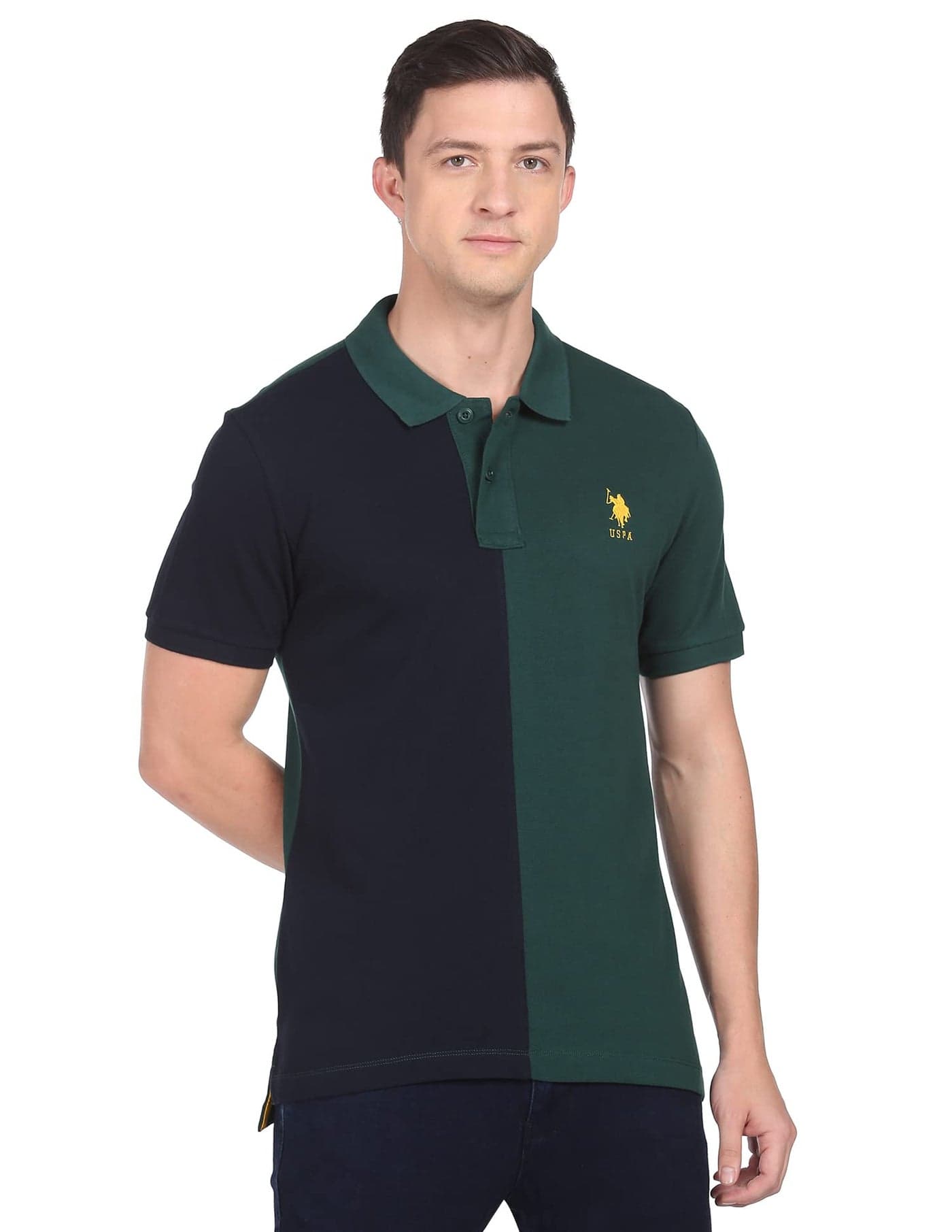 U.S. POLO ASSN. Mens Regular Fit Hs Polo Neck T-Shirts (Ustshf0100_Dk. Green_XXL)