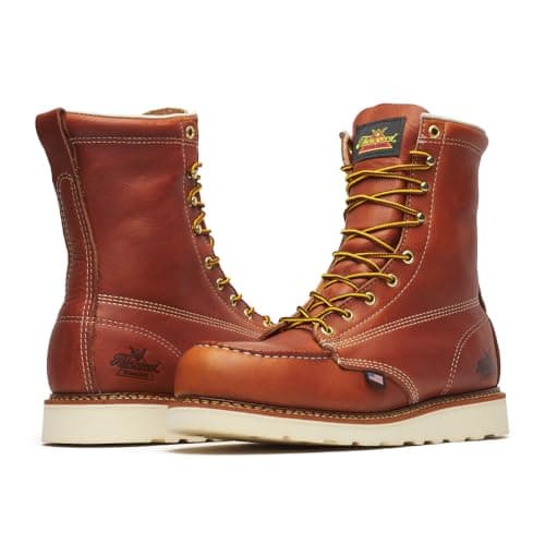 Thorogood American Heritage 8” Steel Toe Work Boots for Men - Full-Grain Leather with Moc Toe, Slip-Resistant Wedge Outsole, and Comfort Insole; EH Rated, Tobacco oil-tanned - 8.5 D US