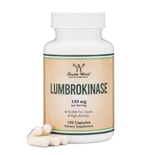 Lumbrokinase Enzymes Supplement 120 Capsules Max Activity 10000 FUGram 150mg per Serving No Fillers NonGMO Gluten Free for Cardiovascular and Blood Circulation Support by Double Wood