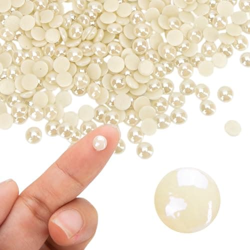 500Pcs Hotfix Flat Back Pearls Rhinestones 6mm Ivory Half Round Pearl Iron On Flatback Strass Stones for Home DIY Embellishment Shoes Professional Nail Art Face Makeup and Craft Y3700