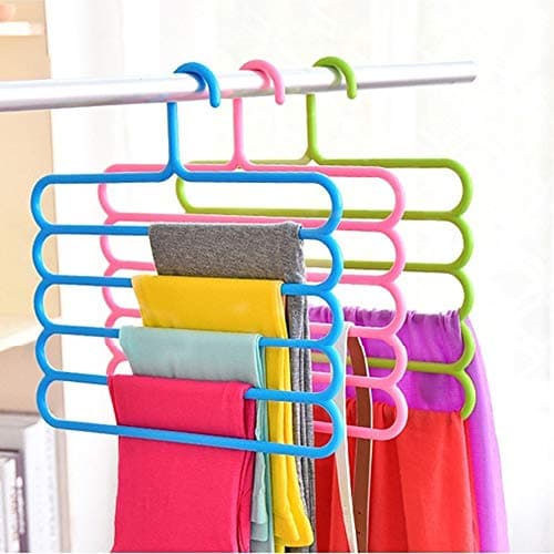 Primelife Plastic 5 Layer Pants Clothes Hanger Wardrobe Storage Organizer Rack (Set of 2), 33L X 1B X 32H Cm (Assorted Colour)