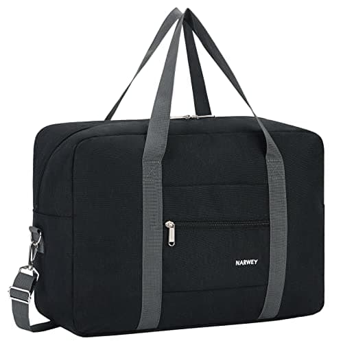 Narwey For Spirit Airlines Personal Item Bag 18x14x8 Foldable Travel Duffel Bag Tote Carry on Luggage Duffle Overnight for Women and Men (Thick Series Black (with Shoulder Strap))