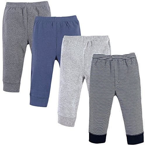 Luvable Friends baby boys Cotton Pants Layette Set, Black Stripe 4-pack, 6-9 Months US