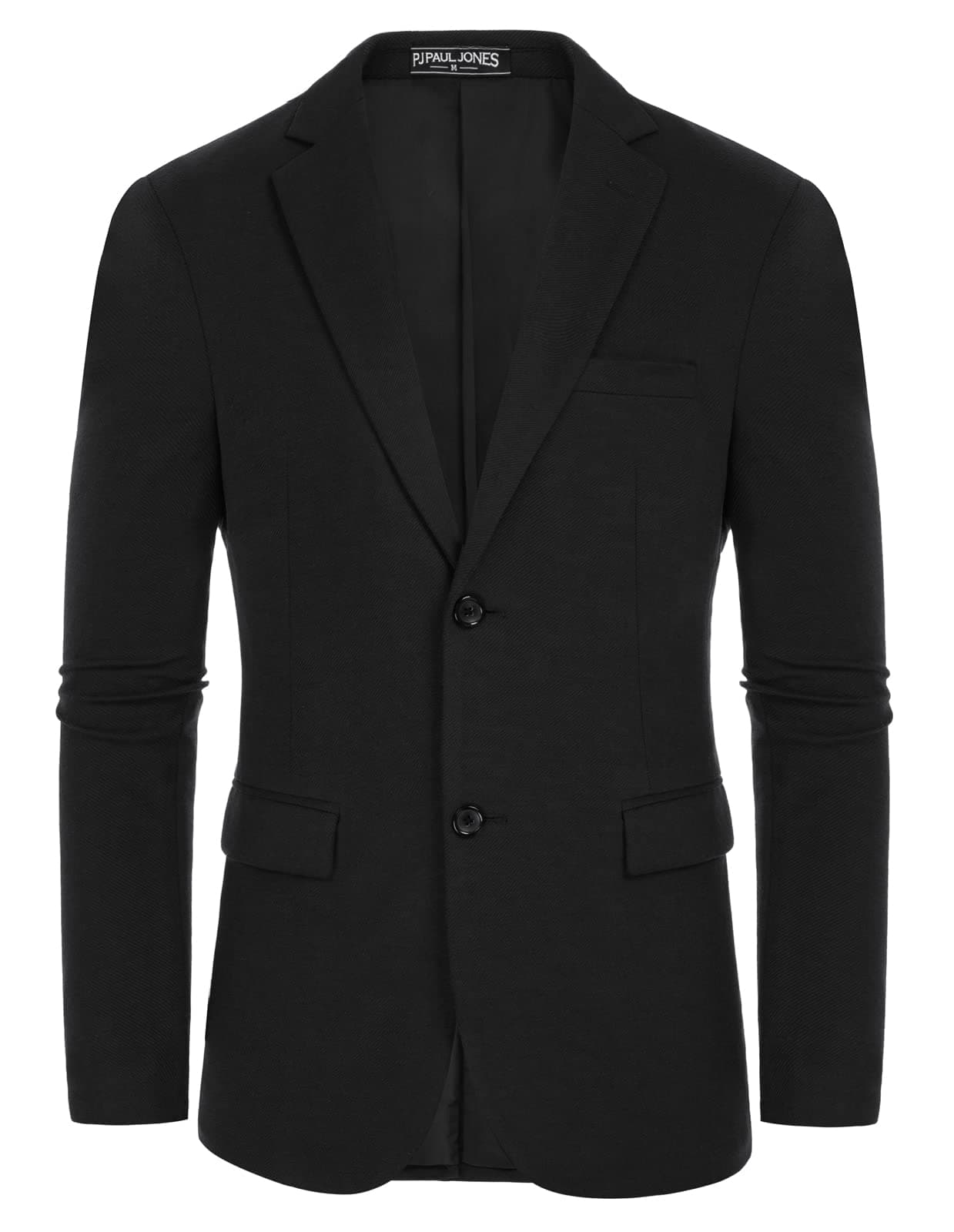 Men's 2 Button Blazer Jackets Lapel Collar Casual Sport Coat for Interview Solid Black
