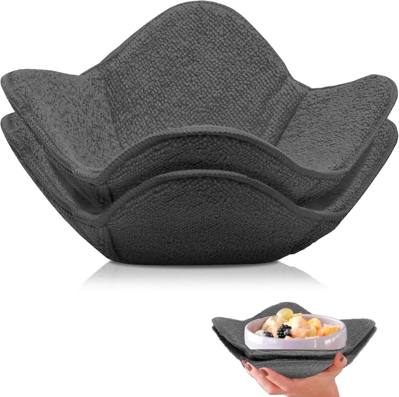 Set 2X Gray 7 sq x 4 H Bowl Holders Polyester Hot Soup Holder for Kitchen Gadget Hot Pot and Japanese Soup Bowls Microwave Bowl Cozy Safe Multipurpose Hot Heat Proof Plate Holder