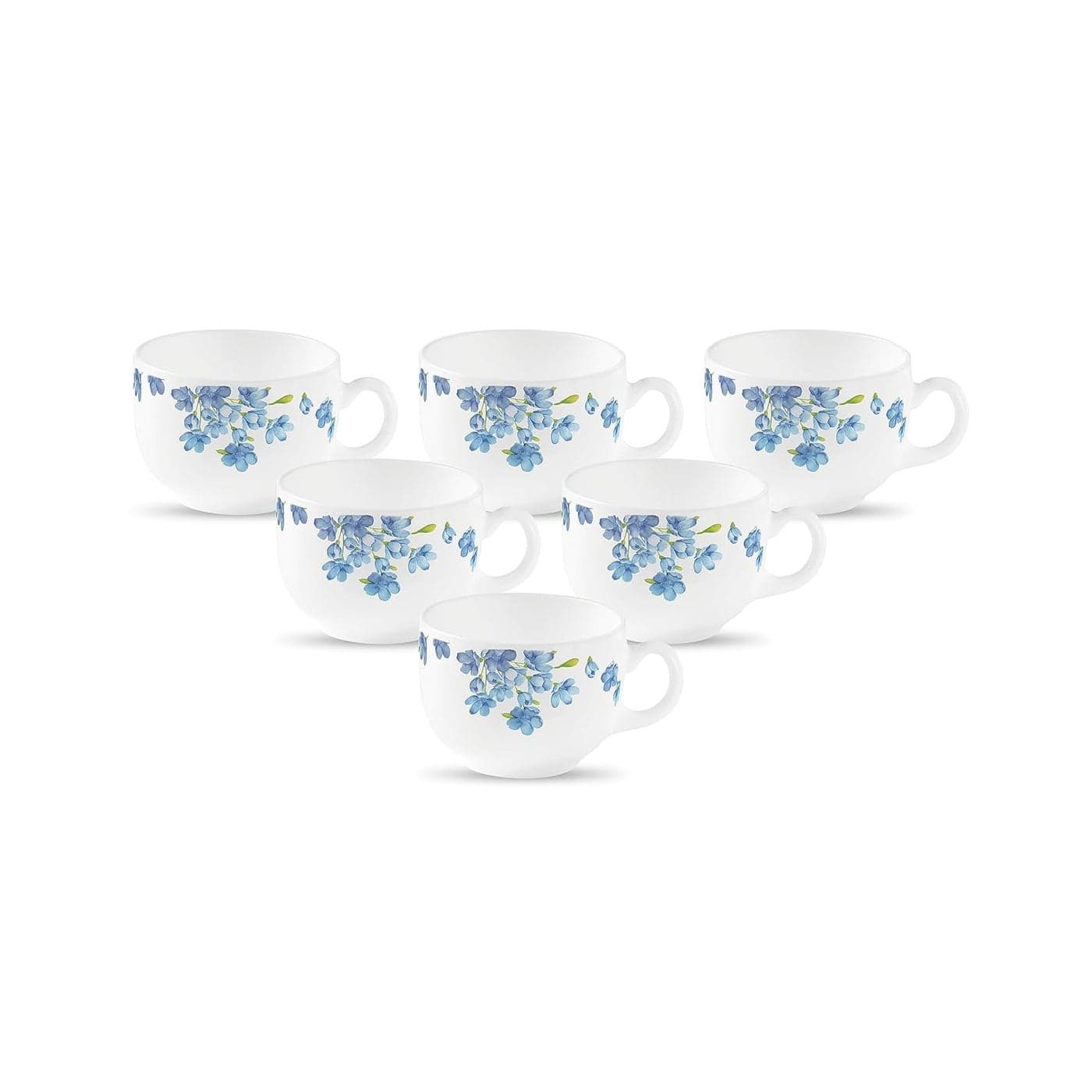 La Opala Diva Opal Glass Crockery Coffee Cup Iris Set of 6 Aster Blue 100 ml for Tea Coffee Microwave Safe 100 Vegetarian Toughened Extra Strong Super Light Super White