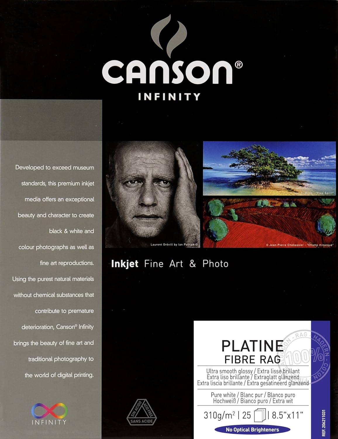 Canson Infinity Platine Fibre Rag Fine Art Paper 310 Gram 85 x 11 Inch 25 Sheets 206211031