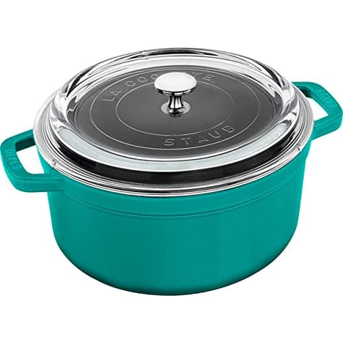 Staub Cast Iron 4qt Round Cocotte with Glass Lid Turquoise