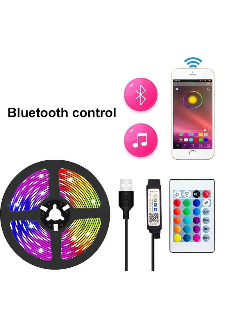 LED Strip Light RGB USB Flexible Lamp Tape 2835 Diode USB Cable Bluetooth Control DC 5V Desk Screen TV Background Lighting (10 Metres)