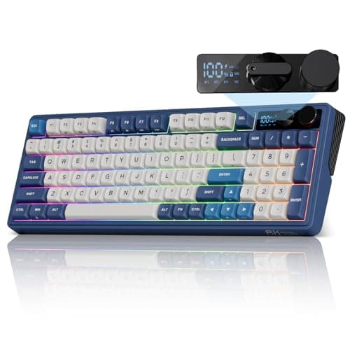 RK ROYAL KLUDGE M100 Wireless Mechanical Keyboard w/Screen & Dual Knobs, Tri-Mode Gasket Mount Gaming Keyboard with Number Pad, Hot Swappable Cream Switch, Blue