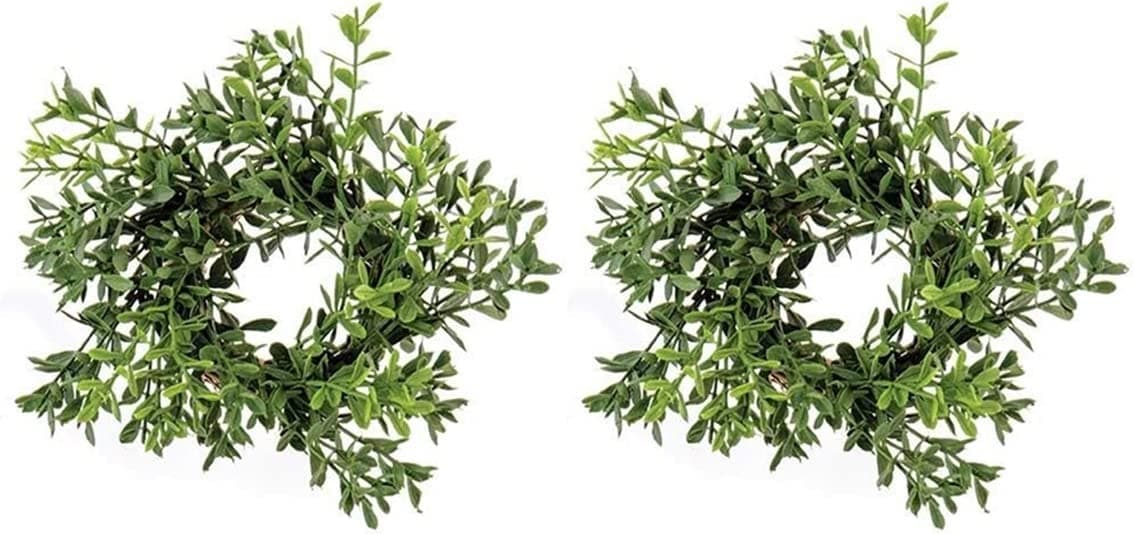 Boxwood Candle Ring 2 Pack 2 inch Center Greenery Candle Ring Wreath 6 inch