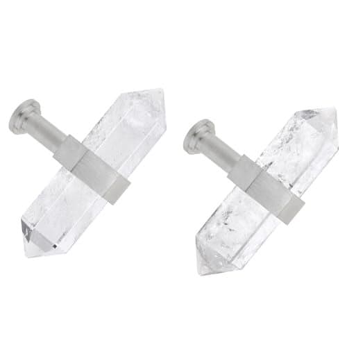 mookaitedecor Set of 2 Rock Quartz Double Crystal Points Drawer Knobs with Screws Decorative Stone Cabinet Handle Pulls for Dresser Cupboard Kitchen Decor Brushed Stainless Steel