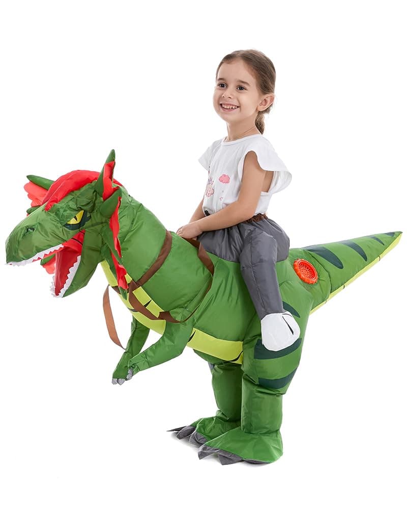 Inflatable Dinosaur Costume Toddler Blow Up Riding Dilophosauru Cosplay Kids Baby Boys Girls Ride On Dino Halloween Costume Children