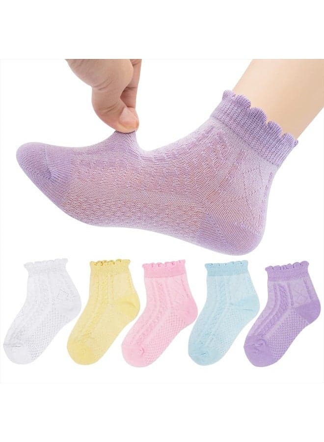 5 Pairs Baby Girls Boys Mesh Thin Cotton Socks Toddler Ruffle No Show Soft Low Cut Ankle Socks for Little Kids