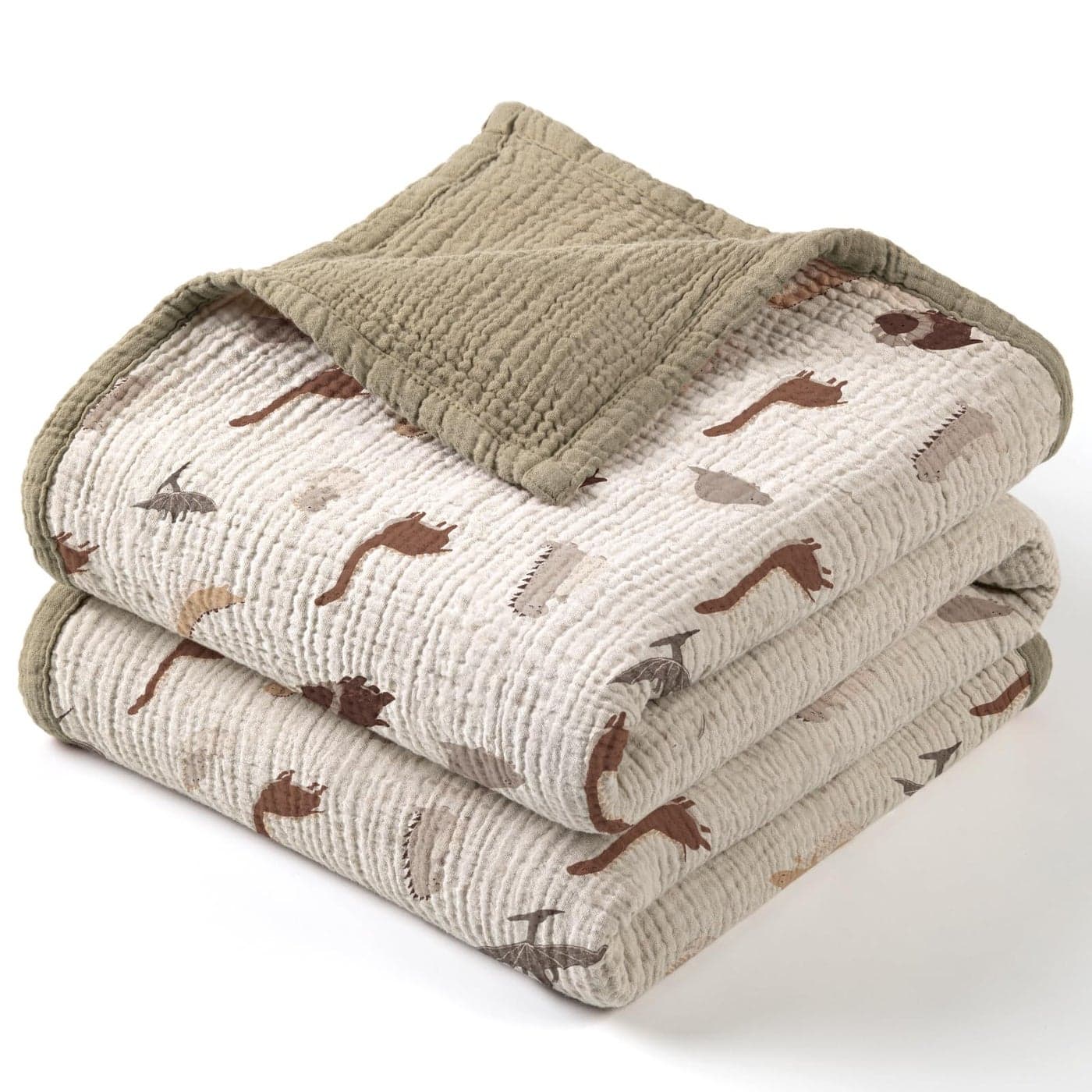 Lulu moon Muslin Baby Blanket Cotton Quilt Blankets for Toddlers Reversible Nursery Crib Blanket for Baby Boys and Girls 47x47Olive Dinosaur