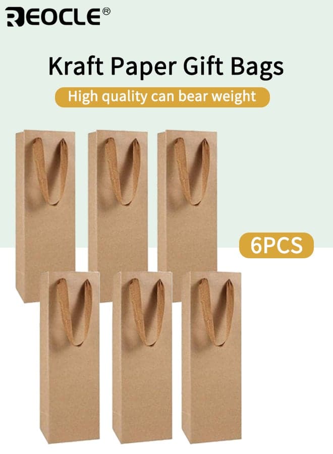 6PCS Kraft Paper Gift Bags Long Bottle Bags with Handles Eco Friendly Packaging for Wedding Birthday Baby Shower Party Favors and Corporate Events