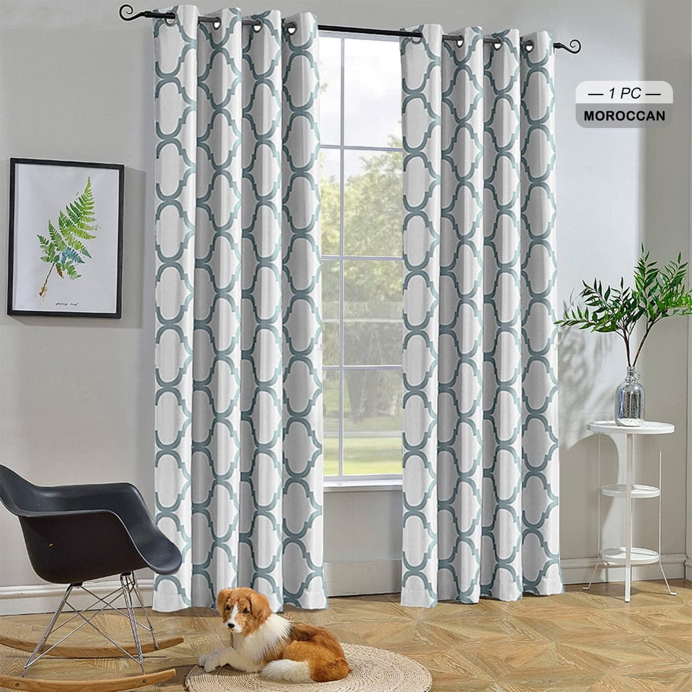 Melodieux Moroccan Fashion Thermal Insulated Grommet Room Darkening Curtains for Living Room 52 by 96 Inch Off WhiteDusty Teal 1 Panel