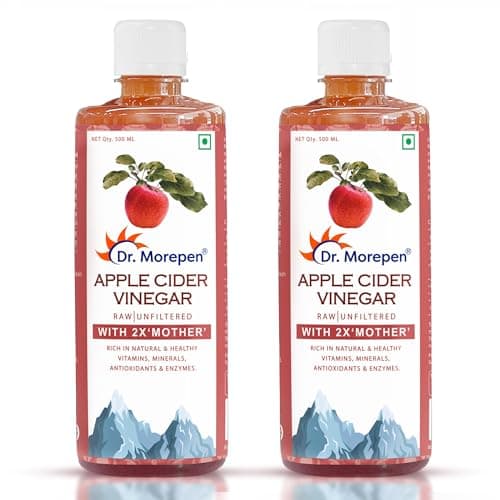 Dr. Morepen Apple Cider Vinegar With 2X Mother - 1000Ml, Raw, Unfiltered & 100% Unpasteurized, Naturally Fermented Blend Of Freshly Brewed Himalayan Apple, Double Mother Content Formula