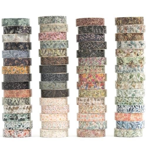 YUBX Flowers Washi Tape Set 60 Rolls Leaves Patterns Decorative Skinny Fall Masking Tapes for Arts DIY Crafts Journals Planners Scrapbook Wrapping Autumn
