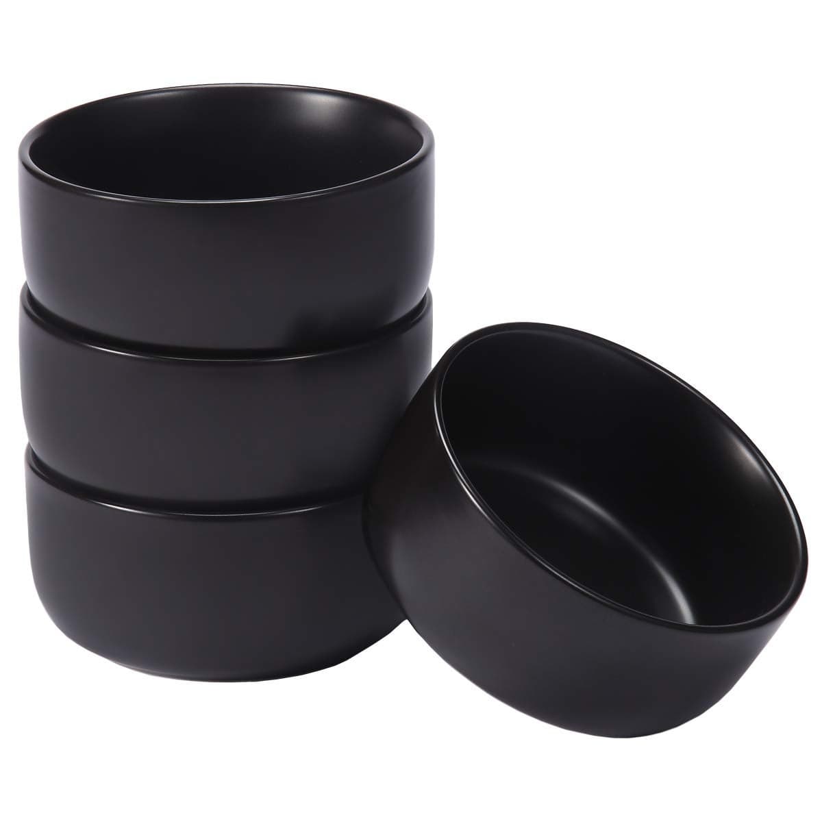 Aquiver 10 Ounces Ceramic Bowl Set - Porcelain Matte Small Bowls - Side Dishes for Desserts, Ice Cream, Snacks, Condiments, Souffle, Yogurt, Soup - Dipping Sauce Bowl Set of 4 (Black)