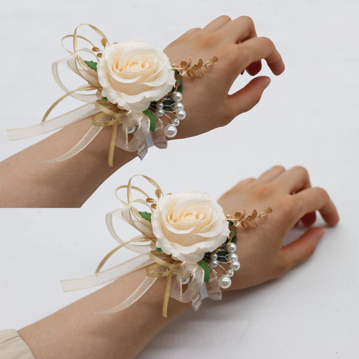 YOKOKE 2 Corsages Handmade Artificial Peony Rose Wrist Corsage Wristlet Wedding Prom Suit Decorations 2 Gold Wrist Corsage